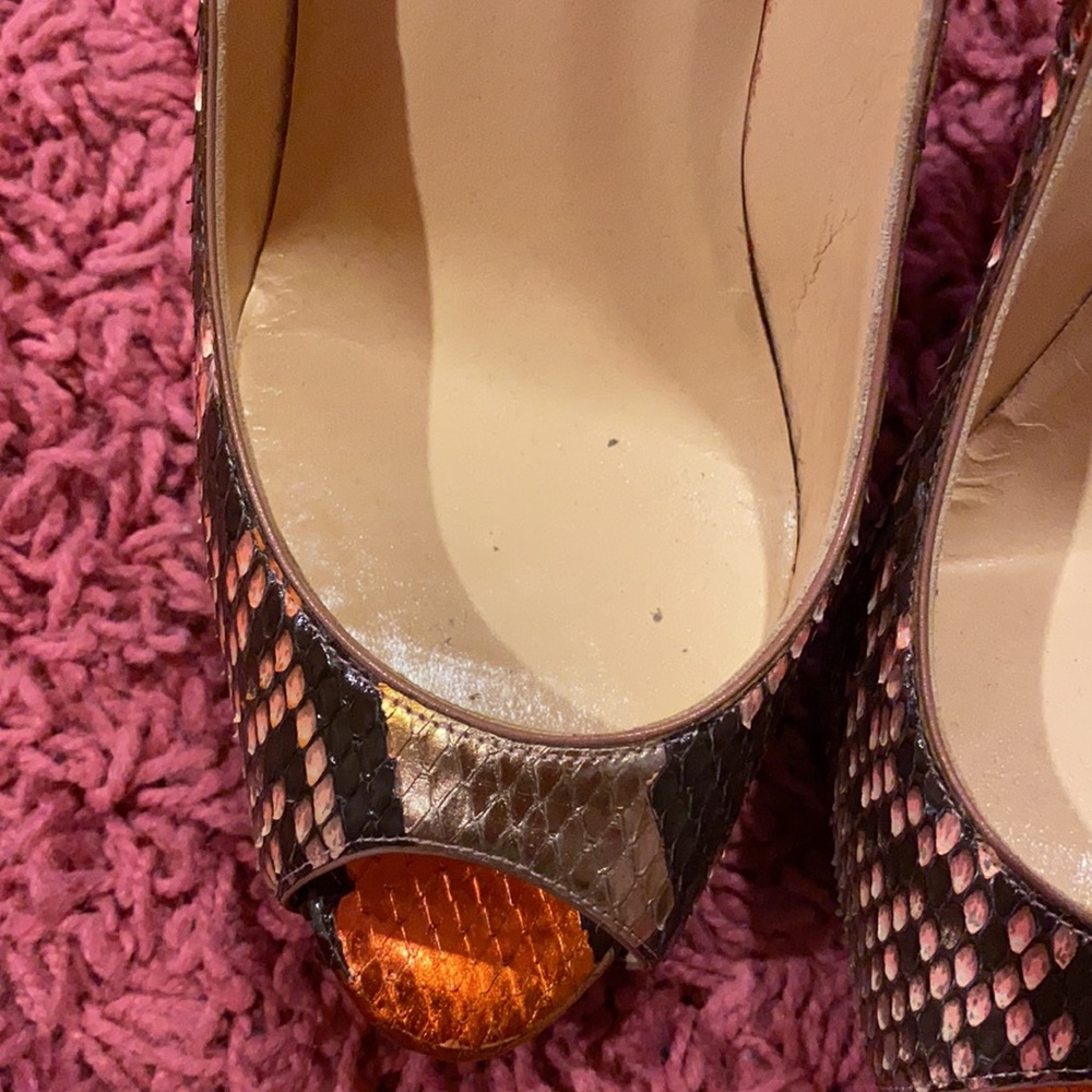 Christian Louboutin Snakeskin Open Toe Pumps - image 6